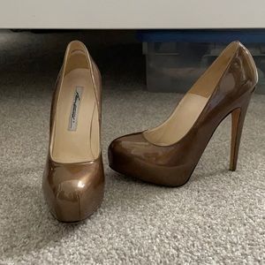 Brian Atwood Patent Leather Gold Heels